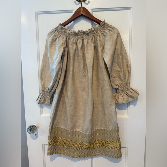 Haris Cotton Made in Greece Dresses & Skirts - Haris Cotton Beige 100% Linen Dress Made in Greece Small